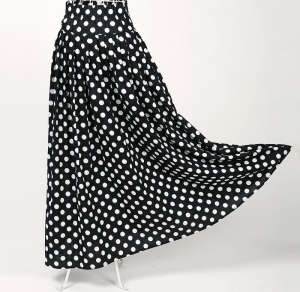 Cotton Floor Length Black White Polka Dot Retro Vintage Skirt